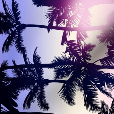 Sunset Palm / Pink Purple Ombre Background / Large Scale / Rotated