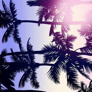 Sunset Palm / Pink Purple Ombre Background / Large Scale / Rotated