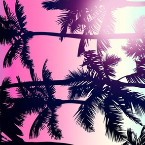 Sunset Palm / Pink Turquoise Ombre Background / Large Scale / Rotated