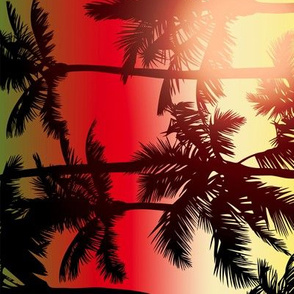 Sunset Palm / Red Green Yellow Ombre Background / Large Scale / Rotated