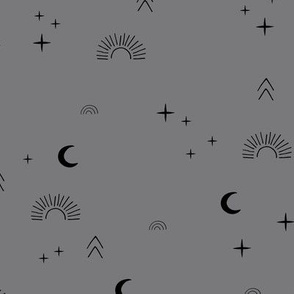Magic boho sunshine moon and stars universe theme sparkle neutral gray black