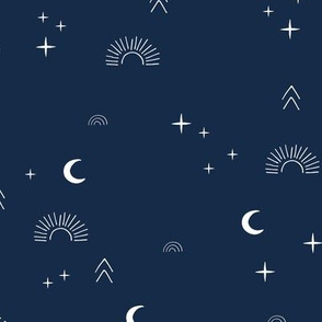 Magic boho sunshine moon and stars universe theme sparkle neutral navy blue