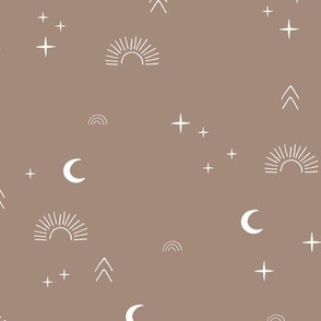 Magic boho sunshine moon and stars universe theme sparkle neutral latte brown