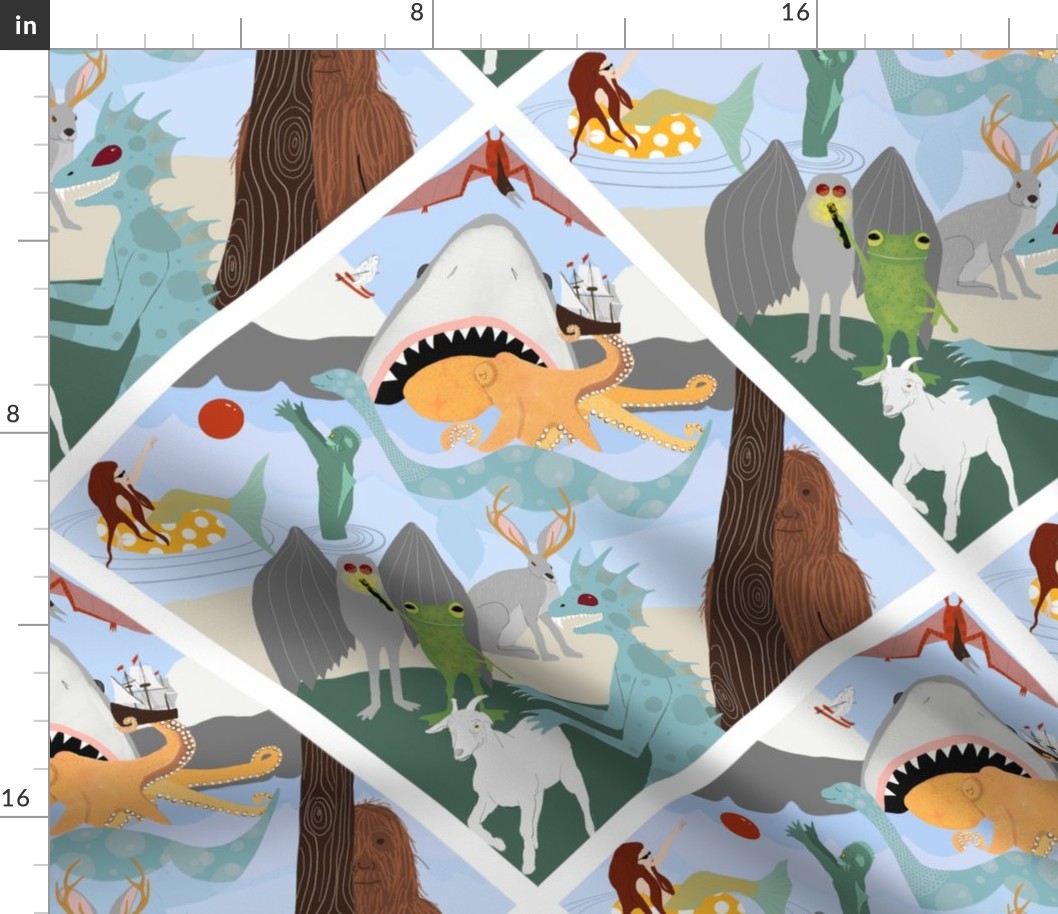  Spoonflower Fabric - Loch Ness Monster Cryptid Lake