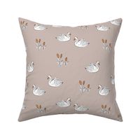 Sweet boho minimalist swan pond spring summer birds scandinavian style nursery beige orange white