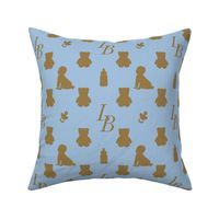 Louis Baby Luxury Iconic Monogram Pattern on Classic Blue with Tan Motifs