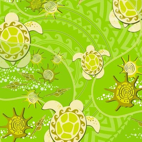 Hawaii, Lemon turtles on a green background
