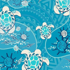 Hawaii, Light blue turtles on a blue background