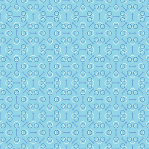 Ditsy print with arrows and circles on blue