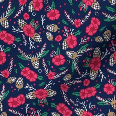 Florals & Pine Cones - (8inx8in) Navy