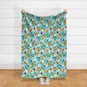 In The Groove - Retro Floral - Textured Aqua Goldenrod Yellow Large Scale