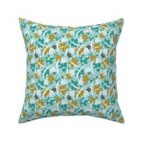 In The Groove - Retro Floral - Textured Aqua Goldenrod Yellow Small Scale