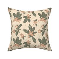 Large Boho Floral with Dot -  Green, peach, cream