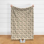 Large Boho Floral with Dot -  Green, peach, cream