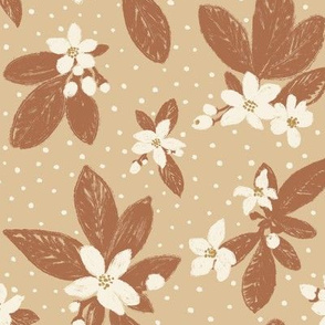 Large Boho Floral with Dot - Sienna, Cream, honey