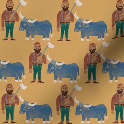 Paul Bunyan and Babe the Blue Ox - Distressed - 3.5 inch