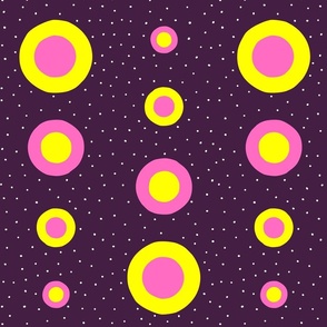 Jumbo Mod Spots - pink and yellow on brown