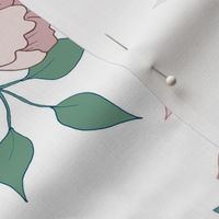 White Custom Peony Branch Blue Green with pinks