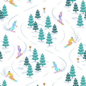 Cool 90s Snowboarders - white bright colors - large scale