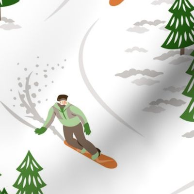 Cool 90s Snowboarders - white green beige orange - extra large scale