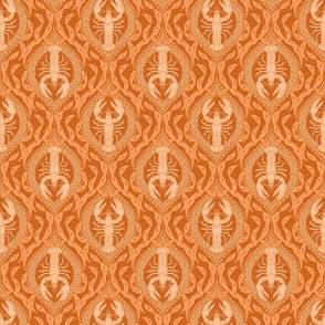 2 directional - Lobster and Seaweed Nautical Damask - rust orange brown - small scale