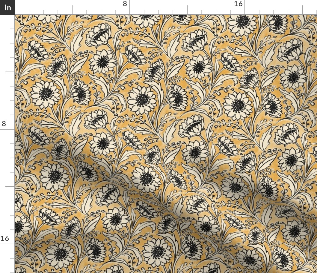 High Plains Sunflowers - medium - black cream and ochre 