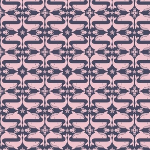Humpback Whale Song with Starfish, Jellyfish, & Octopus in Pink on Navy, SMALL