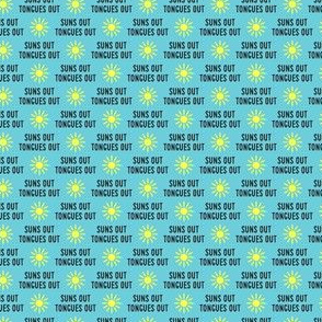 (tiny scale) suns out tongues out - fun summer dog fabric - blue and yellow - C21