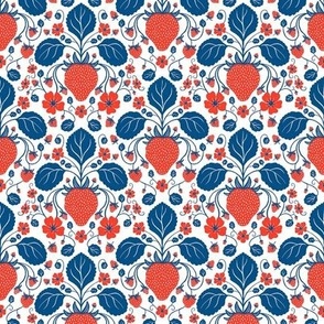 Strawberry Damask in Coastal Red and Blue - Small