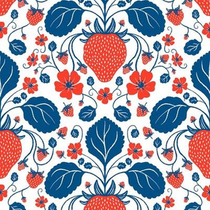 Strawberry Damask in Coastal Red and Blue - Medium