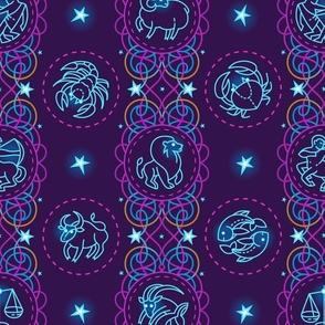 Zodiac signs in bright ornament