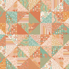 Quilt Block-Faux Quilt-Peach and Mint-Art Nouveau Palette