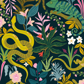 Jungle Reptiles _ Large Scale Wallpaper (48.00in x 72.00in, Half Drop Repeat/Scroll)
