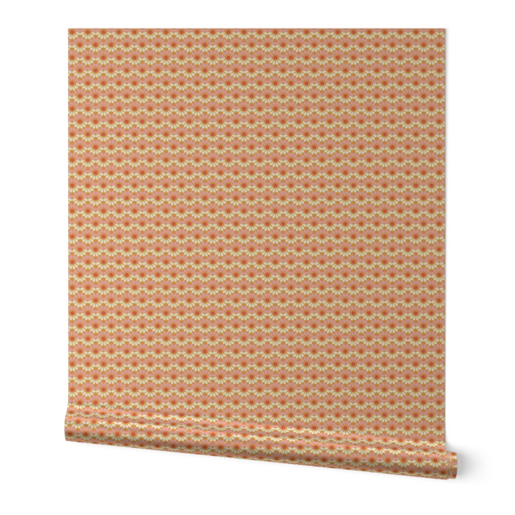 Retro  Geometric  Floral Bright Orange and Pink