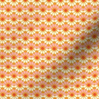 Retro  Geometric  Floral Bright Orange and Pink