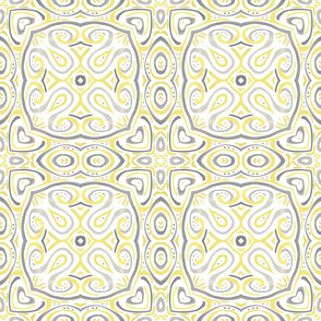 Abstract Yellow and Grey Lace Style Bandana Print