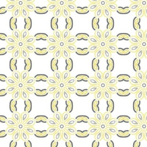 Layered Flower Medallions and Lace Grid in Yellow and Grey