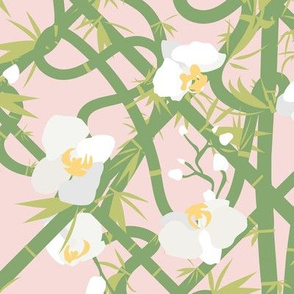 Wild Bamboo Lattice Floral in Rosewater