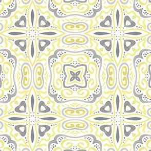 Lace Yellow and Grey Medallion Grid