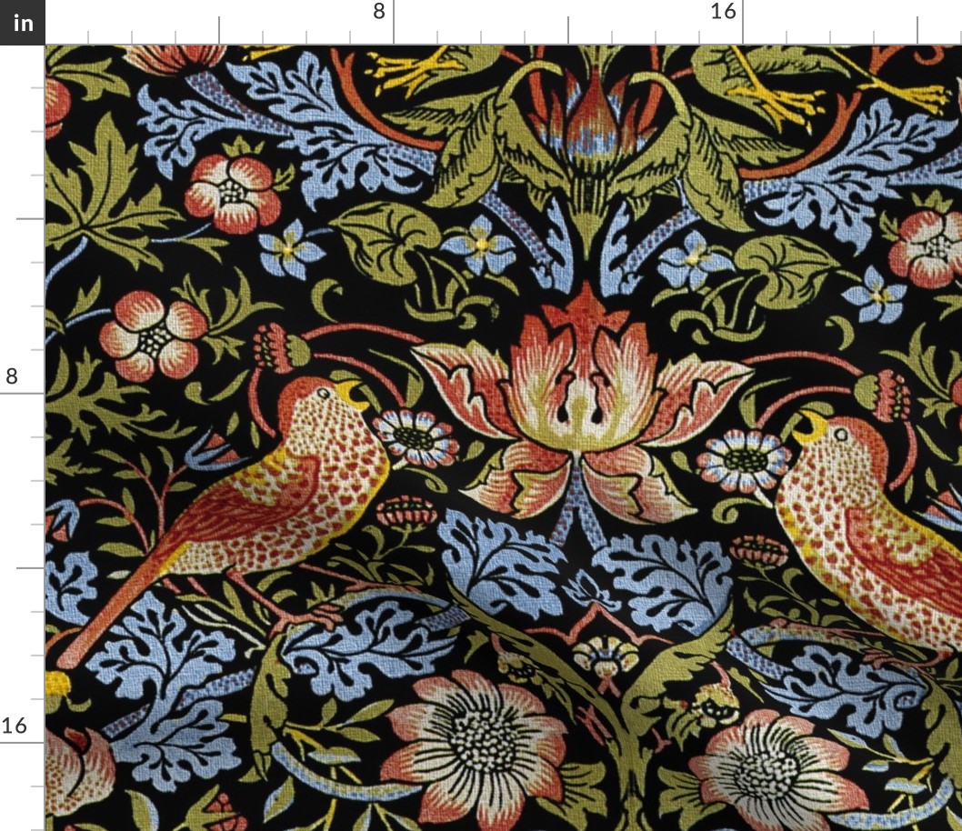 William Morris ~ Strawberry Thief ~ Bright Blue on Black ~ Large