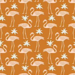 Flamingo birds on ochre