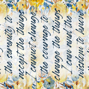 Serenity Prayer Blue and Gold Watercolor Floral - 36 x 54 inches