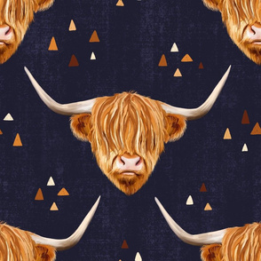 Highland Cow gender neutral on dark blue - large scale 