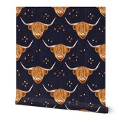 Highland Cow gender neutral on dark blue - medium scale