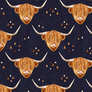 Highland Cow gender neutral on dark blue - medium scale