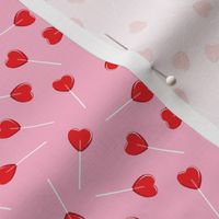 (extra small scale) heart shaped suckers - lollipops red on pink C21