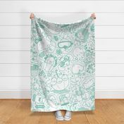 Large Kawaii Doodles in Turquoise 