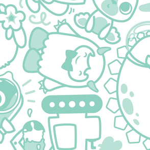 Large Kawaii Doodles in Turquoise 