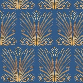 Wild Grass Copper and Gold on Slate Blue Art Deco Modern