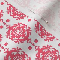 438 - Small scale Hot Pink and White Modern Damask Papercut:  small scale for home decor, apparel and soft furnishings